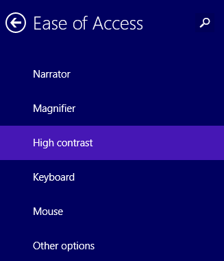 windows 8.1 ease of access high contrast theme