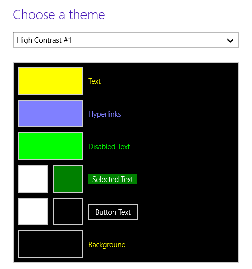 windows 8.1 apply  a high contrast theme