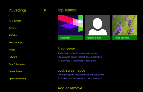 windows 8.1 pc settings in high contrast theme