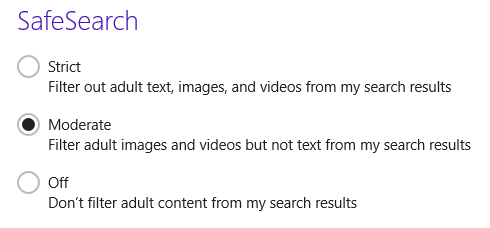 windows 8.1 Bing safe search