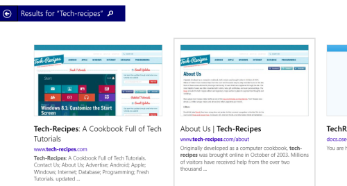 windows 8.1 online search result with bing