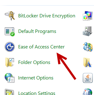 control panel ease of access center