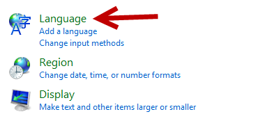 language option in control panel