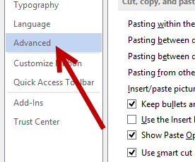 word 2013 advanced settings