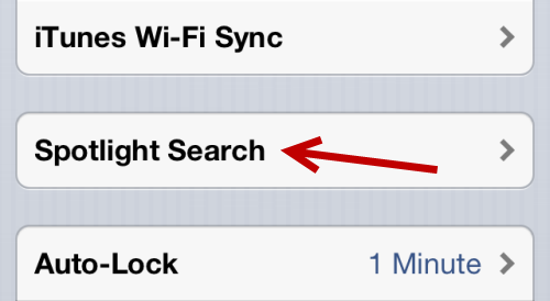 iOS Spotlight Search Settings