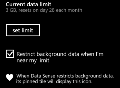 windows phone 8 data sense settings page