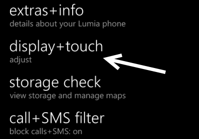 windows phone 8 display and touch settings