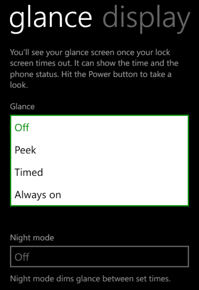 windows phone 8 glance settings