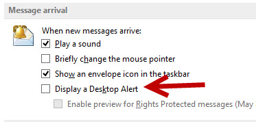 disable outlook notification desktop alert