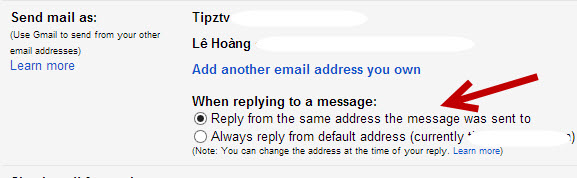 Set Gmail to switch address when replying