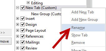 rename a new custom tab on ribbon