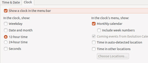 ubuntu clock settings