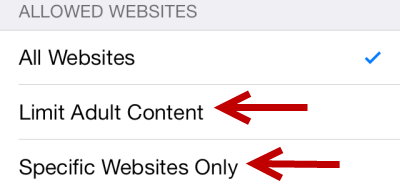 iOS 7 limit adult content or allow specific websites only