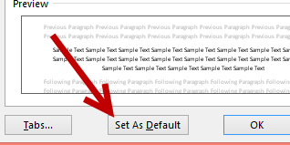 word 2013 set default paragraph settings