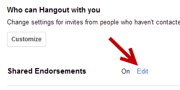 Google Plus Shared Endorsements Settings