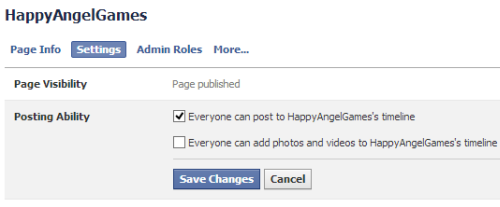 disable posting photo video to facebook page timeline