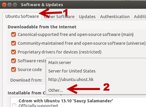 change Ubuntu download server