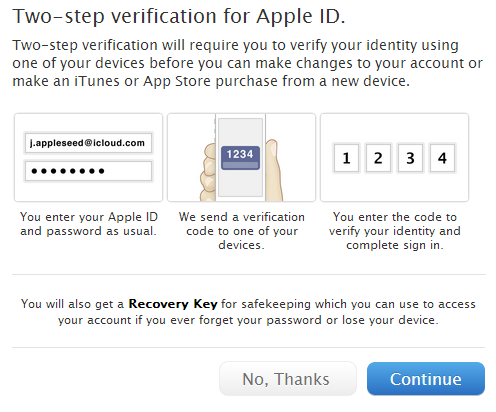 two-step verification for apple id setup