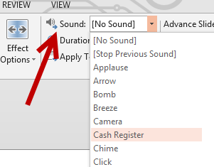 powerpoint 2013 page transitions with sound