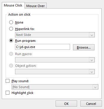 launch a program from PowerPoint on mouse click