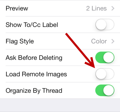 iOS stop download email images