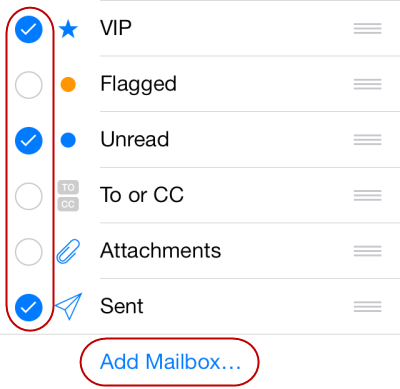 iOS 7 add unread flagged attachment filter in Mail