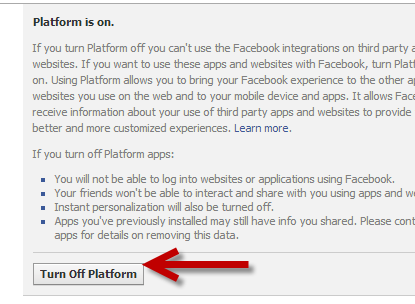 turn off Facebook app platform stop game invites