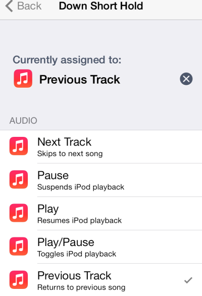volume down to return to previous song on iPhone iPod