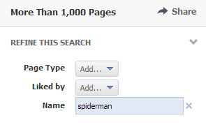 Facebook page search filters