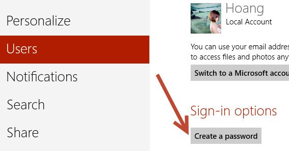 set up account password in Windows 8