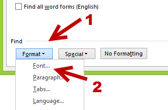 add font filter to Microsoft Word Find and Replace