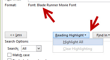 search for words using same font in Microsoft Word