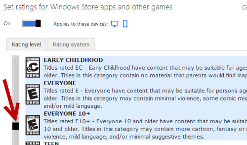 limit game ratings on windows phone 8