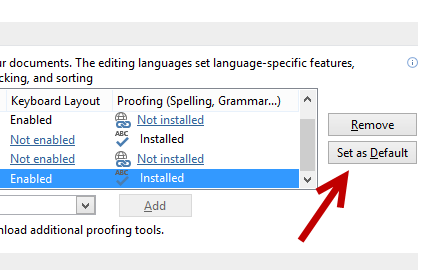 set another language as default in Word