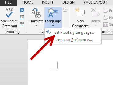 set proofing tool language in Word