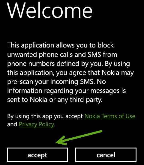 turn on call sms filter on Windows Phone 8
