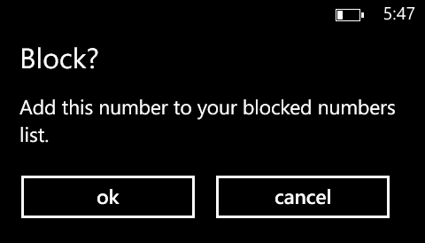block a number in Windows Phone 8