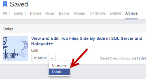 remove posts from Facebook save