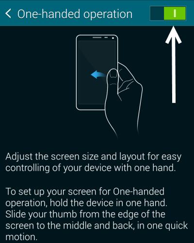 turn on one handed operation note 3 galaxy s5