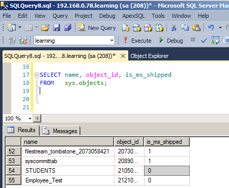 Is_ms_shipped property in sql server