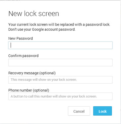 Remotely set Android password send message