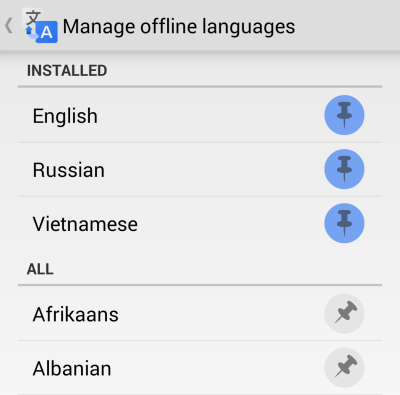 Download language for offline Google Translate use