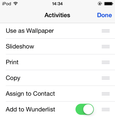 iOS edit share activities