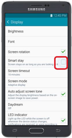 Smart Stay check box on Note 4