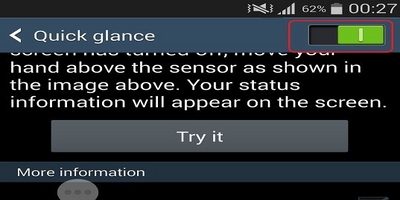 Quick Glance enabled Samsung phone