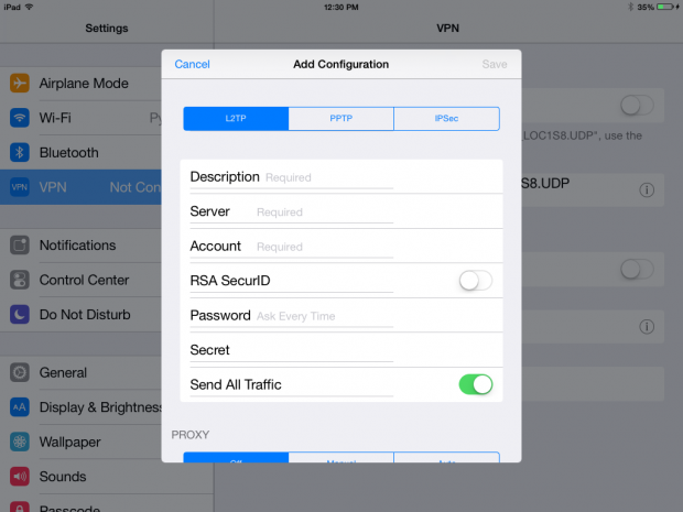 how to configure VPN for iPad