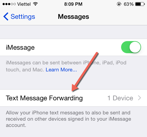 iOS Text Message forwarding