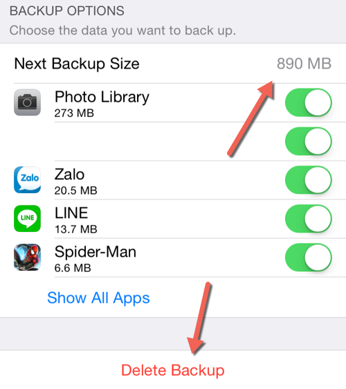 iCloud delete backup