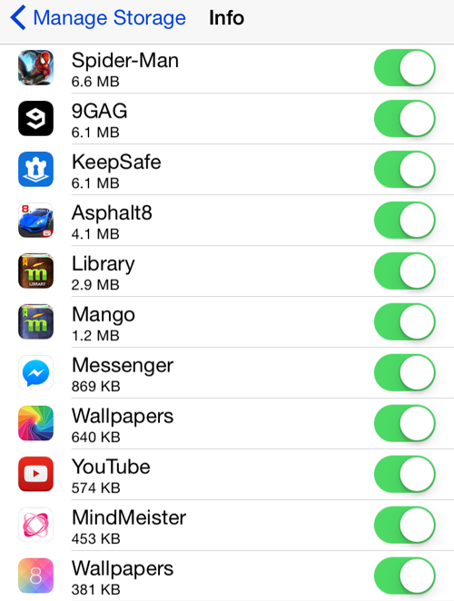 iCloud select apps to backup