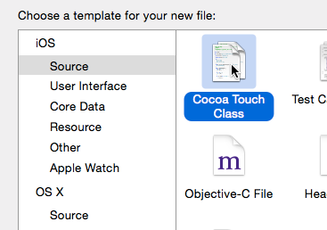 Create new Cocoa Touch Class in Xcode